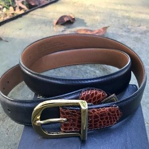 TRAFALGAR Black/Tan Dress Belt 36